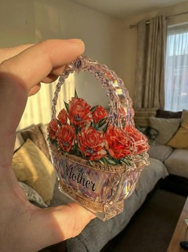 LOVELYPOD Personalized Flower Basket Acrylic Plaque for Mom, Custom Shape Mommy and Kids Acrylic Plaque, Mother’s Day Gift for Mom Grandma, Family Flower Keepsake, Mama Gift from Son Daughter - color: Design #6