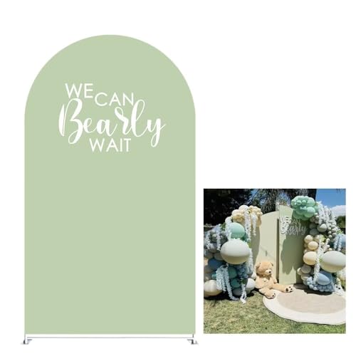 Arch Backdrop Covers Light Green Birthday Party Decorations We Can Bearly Wait Arched Stand Spandex Fabric Cover for Baby Shower Parties Decor (2.2x5FT) - color: Kp-gx-2359, size: 2.2ftx5ft (Only Cover)