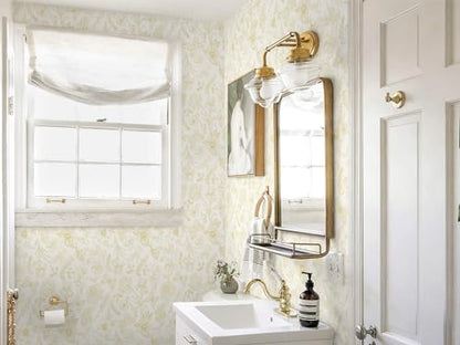Gold Wallpaper Floral Peel and Stick Wallpaper White and Gold Wall Paper Laundry Room Contact Paper Self-Adhesive Removable Nursery Kids Room Bathroom Bedroom Shelf Liner Vinyl 78.7" x 17.3" - color: Yellow and Beige, size: 17.3" x 78.7"