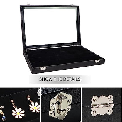 Wudygirl 32 Pairs Jewelry Organizer Velvet Jewelry Tray Clear Lid Earring HolderOrganizer Jewelry Box Earrings Holder Display Case Stackable（Earring Storage） - style: Earrings Tray