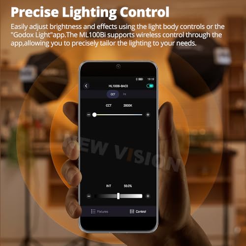 Godox ML100Bi 120W Bi-Color LED Video Light with 60cm Softbox Kit, CRI97+ & TLCI98+ 34300 Lux APP Control, 2800K-6500K, USB-C, 11 FX Effects for YouTube Filming, Live Streaming, Photography