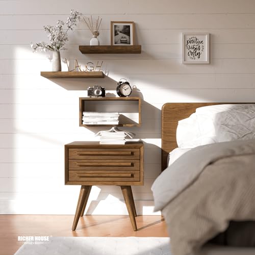 RICHER HOUSE Floating Shelves Set of 3, Modern Bathroom Shelves Wall Mounted Shelves with Invisible Brackets Over Toilet, Rustic Wall Shelves for Bathroom Bedroom, Living Room, Kitchen - Brown - color: Brown, size: 2+1