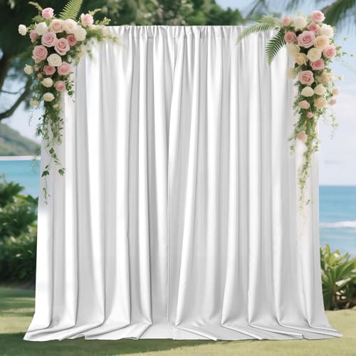 Joydeco White Curtains Backdrop for Wedding Parties, Photo Backdrop Curtains for Wedding Decorations Birthday, Wrinkle Free Polyester 5ft x 10ft Fabric Drape 2 Panels with Rod Pockets - color: White, size: 5ft x 10ft x 2 panels