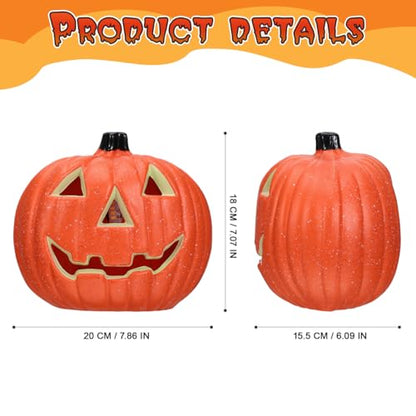 Housoutil Hollow Out Jack-o-Lantern Orange Decor Outdoor Plant LED Lanterns Halloween Pumpkin Table Light Artificial Glowing Pumpkins LED Halloween Pumpkin Light Plastic Orange Party Decor