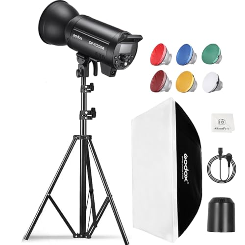 Godox DP400IIIV Studio Flash Light Kit for Photography,400Ws Photography Lighting Kit with Bowens Mount Softbox,Tripod Stand,GN87 2.4G X System Strobe Flash for Portrait Product Studio Shooting
