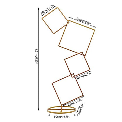 6.27FT Gold 4 Square Hoop Backdrop Stand, 4-Tier Detachable Wedding Metal Flower Arch Kit Frame for Photo Booth Background, Flower Display Background Decoration for Birthday Party (Square) - style: Square
