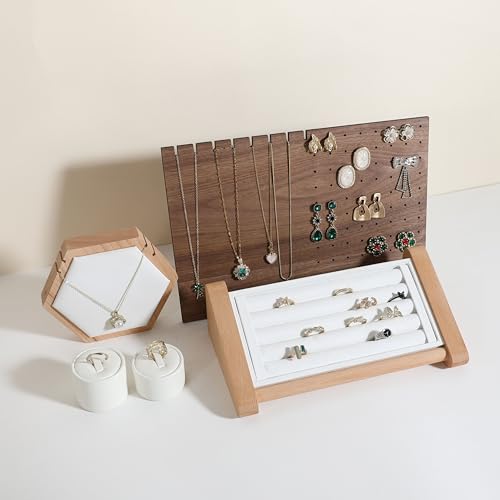 walnut jewelry organizer, wooden jewelry display necklace holder, stud and necklace display stands for selling, earring storage holder【Necklace and Earring board】
