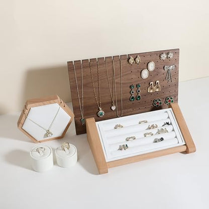 walnut jewelry organizer, wooden jewelry display necklace holder, stud and necklace display stands for selling, earring storage holder【Necklace and Earring board】