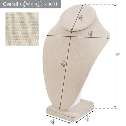 MOOCA 2 Pcs Linen Covered Wood Jewelry Display Necklace Chain Jewelry Bust Display Holder Stand, Necklaces Mannequin, 6 3/8 W x 4 1/4 D x 10 H in, Tan Linen - color: 6) Tan Linen, 2 pieces