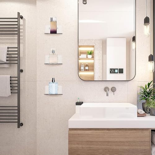 Acrylic Wall Shelves,Clear 4 inch Floating Shelves for Display,Ledges Pop Figures,Plant,Tiny Wall Mounted Transparent Shelf Small Invisible Shelves with Adhesive for Bedroom Living Room Decoration - color: Clear, size: 3.9 Inch 4Pack