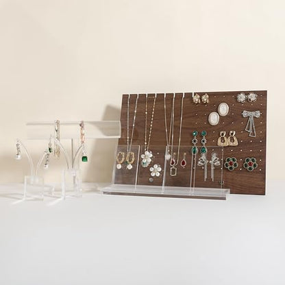 walnut jewelry organizer, wooden jewelry display necklace holder, stud and necklace display stands for selling, earring storage holder【Necklace and Earring board】