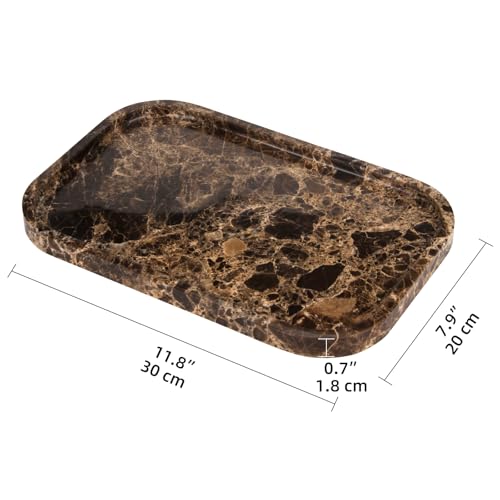 Marble Bathroom Vanity Tray, Natural Marble Home Kitchen Table Tray, Stone Decorative Countertop Serving Organizer for Dresser Coffee Perfume Jewelry Makeup (1, Dark Brown L, 12 * 8 * 0.8) - color: Dark Brown L