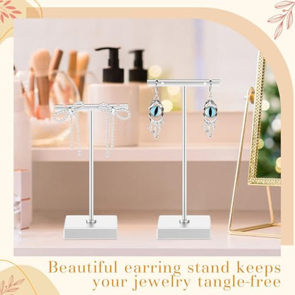 Kigeli 6 Pack Metal T Bar Earring Display Stand Retail Earring Display Holder Detachable Metal Earring Display Storage Rack Jewelry Photography Prop, Square Base, Height 4.3" and 5.1" (Silver) - color: Silver