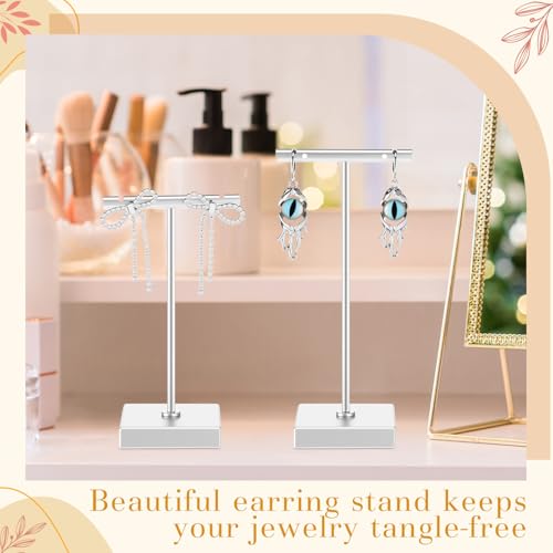 Kigeli 6 Pack Metal T Bar Earring Display Stand Retail Earring Display Holder Detachable Metal Earring Display Storage Rack Jewelry Photography Prop, Square Base, Height 4.3" and 5.1" (Silver) - color: Silver