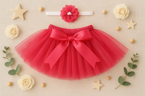 Matissa Newborn Baby Girl/Boy Crochet Knit Costume Photography Prop Hats Outfits - color: Baby Tutu Red
