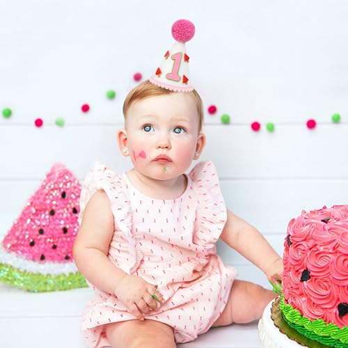 Watermelon 1st Birthday Hat Fabric, Soft and Comfortable, Perfect for Watermelon Themed First Birthday Decorations, Summer Party, Cake Smash, and Photo Props
