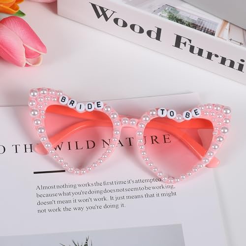 Etercycle Heart Shaped Sunglasses, Bachelorette Party Bride Sun Glasses, Cute Pearl Pink Heart Sunglasses Bride to Be Party Gift - color: Pink Pearls