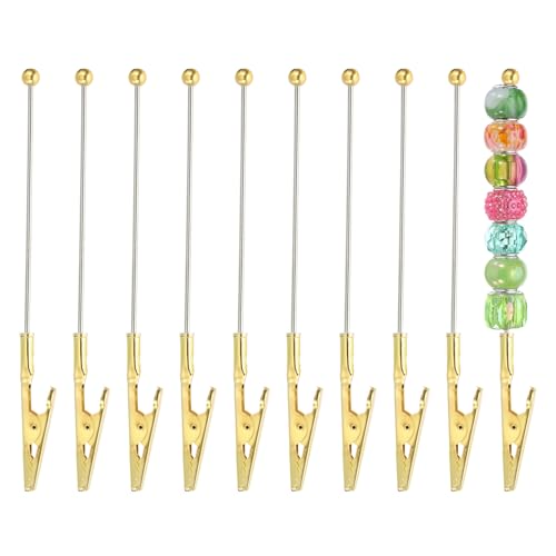 PATIKIL Long-Tailed Alligator Clamp, 10 Pcs 5.3 Inch/135mm Metal Wire Alligator Clamp Beadable Alligator Photo Clips for Picture Note Menu Memo DIY Decor Crafts, Gold - color: Gold