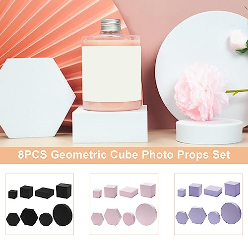 Ragyzity 8PCS Product Photography Photo Props, Geometric Cube Photo Props Set, Hard Foam Geometric Shapes, Stereo Hard Foam Decorative Backdrop for Goods, Crafts, Lipstick, Jewelry, Cosmetics, Black