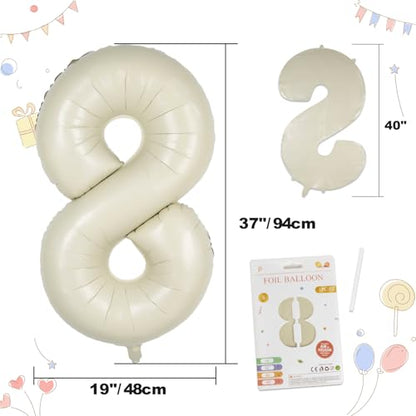 CARGEN 40 Inch Creamy White Number 8 Balloon, Large Beige Foil Mylar Digital 0-9 for Birthday Decorations, Boho Neutral Party Supplies, Wedding Anniversary Photo Props, Helium or Air Fill - style: Number 8