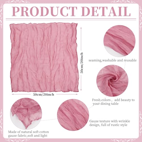42 Pcs Dusty Rose Gauze Cheesecloth Napkins, 20 x 20 Inch Rustic Boho Dinner Napkins Wrinkled Rustic Linen Napkins for Wedding,Dinner,Family Everyday Use/Parties - color: Dusty Rose, size: 20" x 20" (Set of 42)