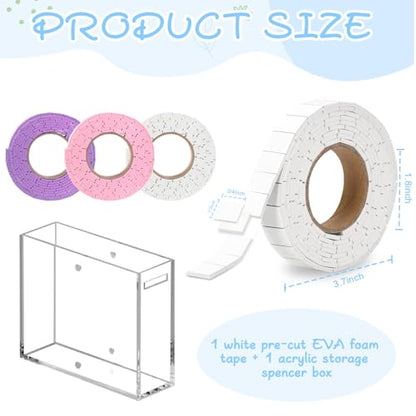 Double Sided Foam Tape Squares 0.75 X 0.5 Pre Cut Foam Adhesive Squares Roll with Acrylic Storage Box 3D Foam Tape for Crafts Arts Sewing DIY Office Supplies (Tape+Box, White) - color: White, style: Tape+Box