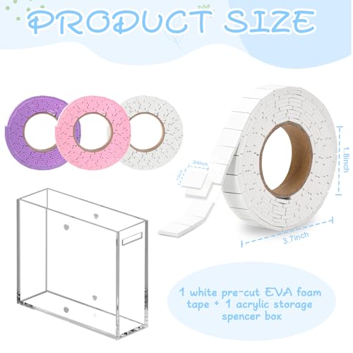Double Sided Foam Tape Squares 0.75 X 0.5 Pre Cut Foam Adhesive Squares Roll with Acrylic Storage Box 3D Foam Tape for Crafts Arts Sewing DIY Office Supplies (Tape+Box, White) - color: White, style: Tape+Box