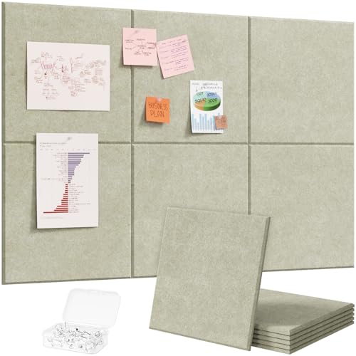 Lifewit 36"x 24" Felt Bulletin Board with Self-Adhesive, 6 Pack Cork Board Alternative for Walls, Large Pin Board Vision Board Message Board with 30 Pushpins for Office Decor, Room Decor, Sage - color: Sage, size: Square Stripe 6-pack
