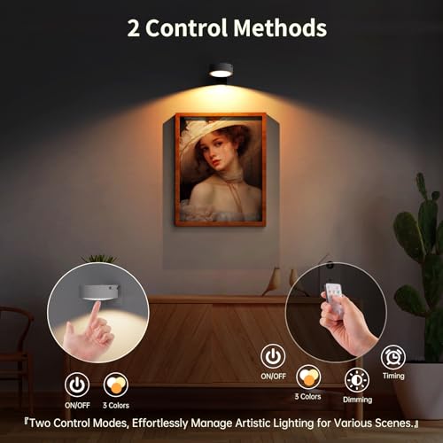 Narotood 6 Pack Picture Lights for Wall, Rechargeable Battery Operated Wall Lights, Picture Frame Lights with 3 Lighting Modes, Wireless Magnetic Painting Light with Remote Control Timer, (White) - color: White, size: 6 Pack
