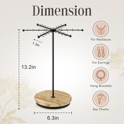 Poyilooo Necklace Holder Jewelry Stand, Rotating Necklace Holder Organizer with 48 Hooks for Necklace Earring Keychains Bracelet Display Stand, Metal Necklace Tree Stand -Gifts for Women (Black) - color: Black