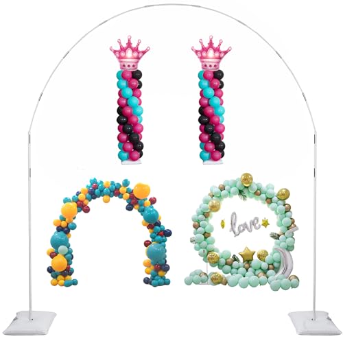 Decojoy Balloon Arch Stand, 7.5ft Large Round Backdrop Frame, Adjustable Half Circle Arch, 2 set Reusable Metal Ballon Column Kit with Base 3IN1 for Birthday, Wedding, Graduation, Shower Party