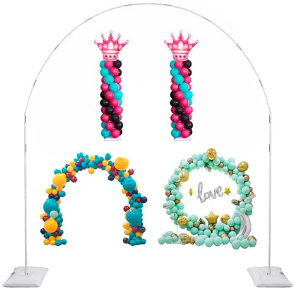 Decojoy Balloon Arch Stand, 7.5ft Large Round Backdrop Frame, Adjustable Half Circle Arch, 2 set Reusable Metal Ballon Column Kit with Base 3IN1 for Birthday, Wedding, Graduation, Shower Party