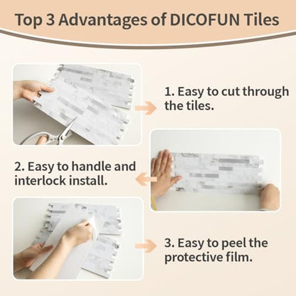 DICOFUN 20 Sheets White Marble Peel and Stick Backsplash Tile, Faux Stone PVC Mixed Metal Stick on Backsplash Kitchen Wall Tiles - color: White Marble + Metal Silver, size: 20 Sheets, 6’’x12’’x0.12’’