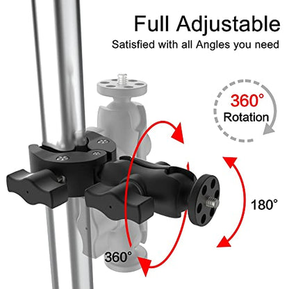 Taisioner Super Camera Clamp Mount Double Socket Arm 1/4"-20 Ball Head Adapter Gopro Accessories Suitable for GoPro AKASO DJI Action Insta360 or DSLR Digital Camera Monitor/LED Lights/ - size: 2.4"super clamp