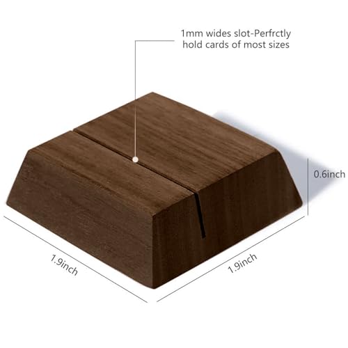 UNIQOOO 12 Pack Trapezoid Walnut Wood Stand |1.2mm Slot for Cardstock, Wedding Table Numbers Holders, Photo Holder, Photo Display Stand for Event Decor, Retail Shop, Cafe Restaurant Menu, Business Card, Name Tag - color: 1.9" Trapezoid Walnut