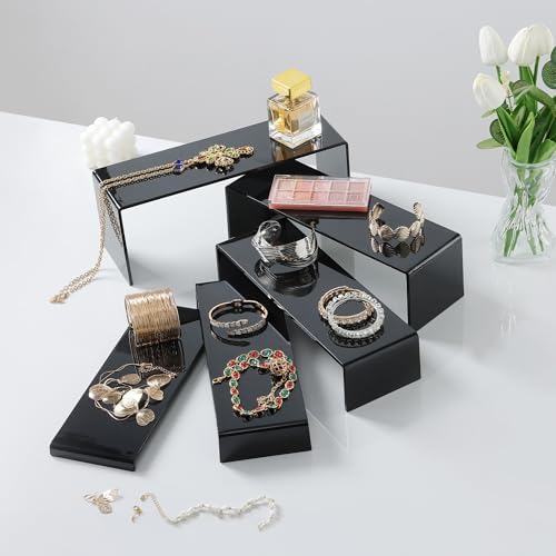 ANDGOO 10 Pack Large Acrylic Display Stands, 2 Set(10”L~11”L~12”L) Rectangular Display Stands, Acrylic Display Shelves for Figures, Perfume Organizer, Cupcake Dessert Table Display Set (Black) - color: Black, size: 10pcs (10.8”l~11.2”l~11.6”l~12”l~12.4”l)
