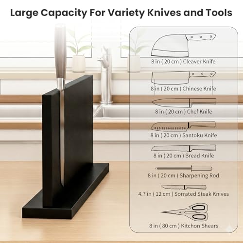 THMINS Extra Large Magnetic Knife Holder, Double-Sided Magnetic Knife Block Universal Multi-function Display Rack for Kitchen Counter (Black) - size: 16x9 inch Black