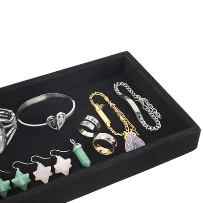 2 Pcs 9" x 5.7" Velvet Jewelry Tray Jewelry Display Tray, Stackable Empty Plate Trays for Earrings Necklaces Bracelet Rings Display Showcase - Black - color: Black, size: Flat Tray 9"x5.7"