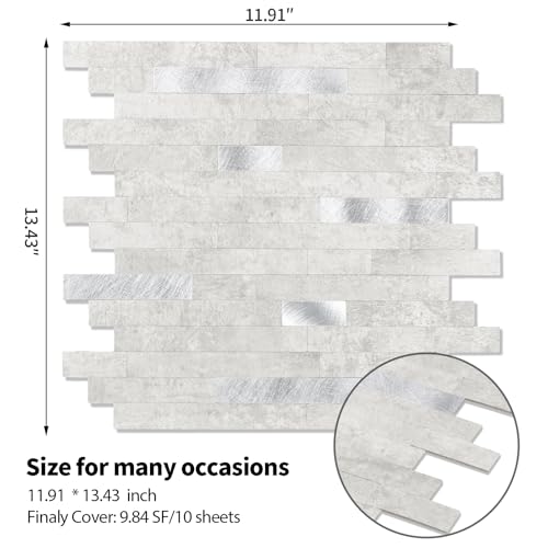 10 - Sheet Peel and Stick Backsplash Wall Tile, PVC Kitchen Backsplash, Stick on Tiles for Backsplash Kitchen (12'' X 12'', White Gray) - color: White/Gray