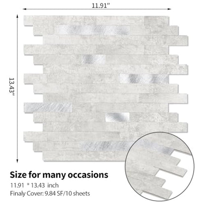 10 - Sheet Peel and Stick Backsplash Wall Tile, PVC Kitchen Backsplash, Stick on Tiles for Backsplash Kitchen (12'' X 12'', White Gray) - color: White/Gray