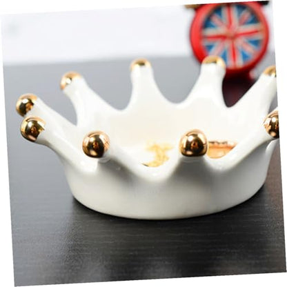 BESPORTBLE Crown Ceramic Jewelry Tray Necklace and Key Holder Decorative Crown-shaped Ceramic Disc Photo Prop Jewelry Organizer for Vanity and Desk