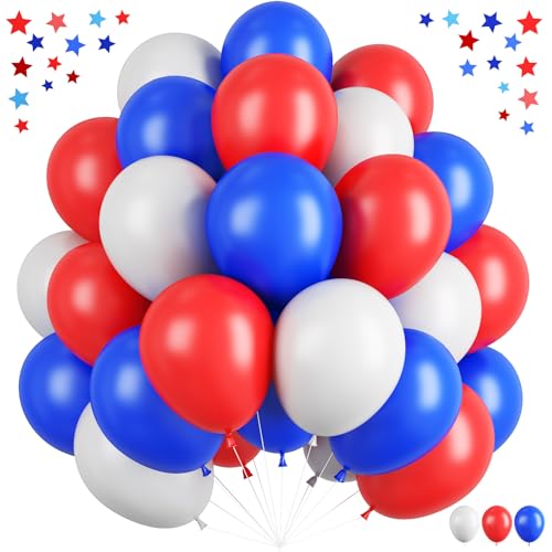 Blue Red White Balloons, 12 Inch Dark Blue Matt Red and Ivory Latex Helium Balloon for Baseball Cartoon Birthdays Labor Patriotic Theme 4th of July Decorations Independence Day Party Decorations - color: Red White Blue
