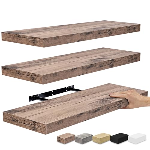 Sorbus Floating Shelves for Wall - 24" Bathroom Shelves, Wall Decor for Bedroom, Kitchen, Living Room, Home Decor & Book Storage - Mounted Floating Shelf with Invisible Brackets (Mahogany, 3 Pack) - color: Mahogany, size: 3 Pack