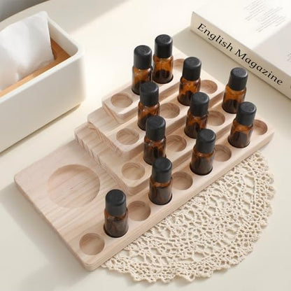 Wooden Essential Oil Rack 4 Tier Essential Oil Holder Shelves for Oil Solid Wood Essential Oil Organizer 25-Bottle Essential Oil Display Stand Tabletop Storage Rack for 5-20ml Bottles - style: 4 Layers-3