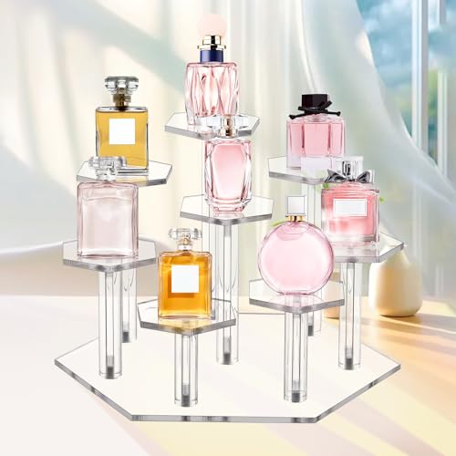 Jusalpha 8-Tiered Acrylic Jewelry Display Stand for Retail, Clear Stand for Funko POP Figures, Perfume Organizers and Showcase for Cupcake Dessert, Countertop Desktop Decoration Organizer (8 Tier)