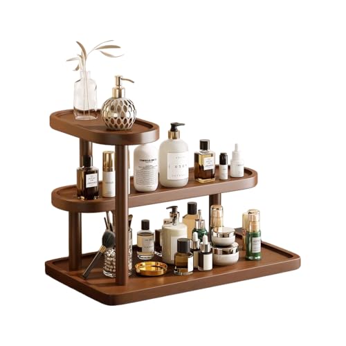 GDQ Wooden Display Organizer Stand,Perfume Organizer, Brown Pine Wood Vanity Organizer Display Storage for Cosmetics, Perfume, Plants, Tea Set, Open Design for Entryway/Living Room/Bathroom/Bedroom - color: Brown 2