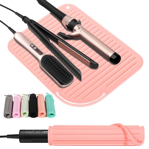 2 Pack Heat Resistant Mat Large Silicone Hot Hair Tools Holder for Curling Irons Flat Iron Hair Styling Tools Mat Portable Vanity Pad - color: Coupled Pink, size: 2 PACK
