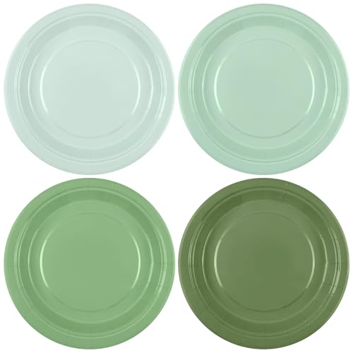 Breroa 72 Pieces Sage Green Paper Plates 7 Inch Disposable Dessert Plates Sage Green Birthday Decorations Heavy Duty Gradient Paper Plate Table Decor for Bridal Baby Shower Wedding Party Supplies - color: Gradient Green