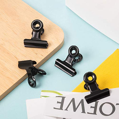 40 Pack Metal Clips 0.87 Inch Small Bull Binder Paper Clips for Picture Photo Crafts Food Bags Home Office Supplies(Black) - color: Black