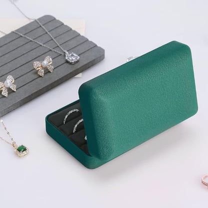 KUKUVR Velet Ring Storage Box, Travel Jewelry Case with 3 Slot Ring Display Organizer (Green) - color: Green